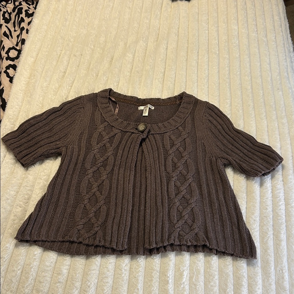 Vintage Aeropostale Brown Cable-Knit Short Sleeve Cardigan - Picture 1 of 11